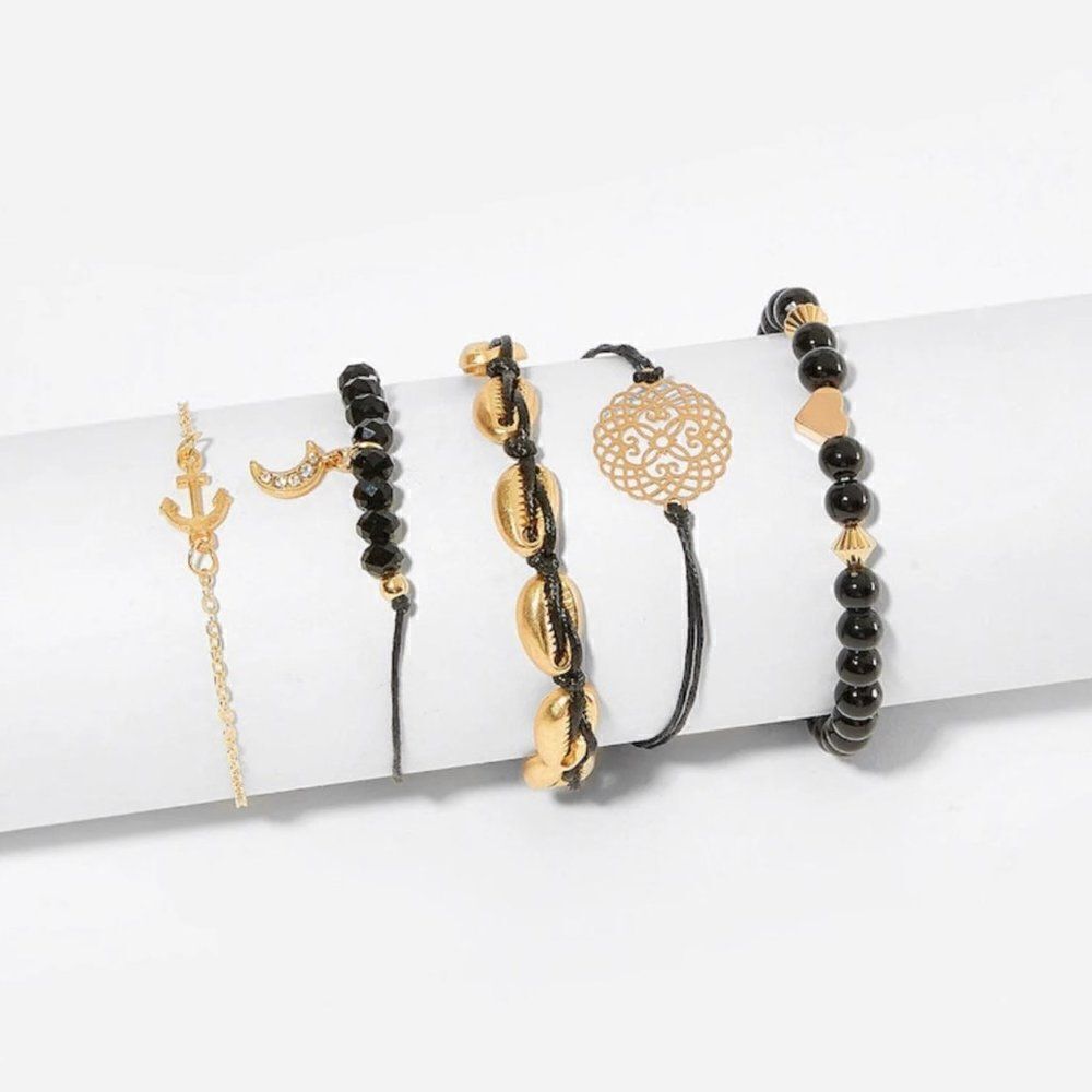 Moon Charm Black Bracelet Stack - Picture 2 of 3